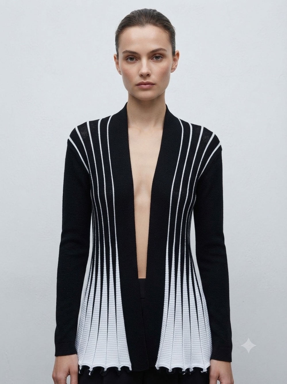 Style & Co. Black and White Open-Front Ribbed Gradient Cardigan